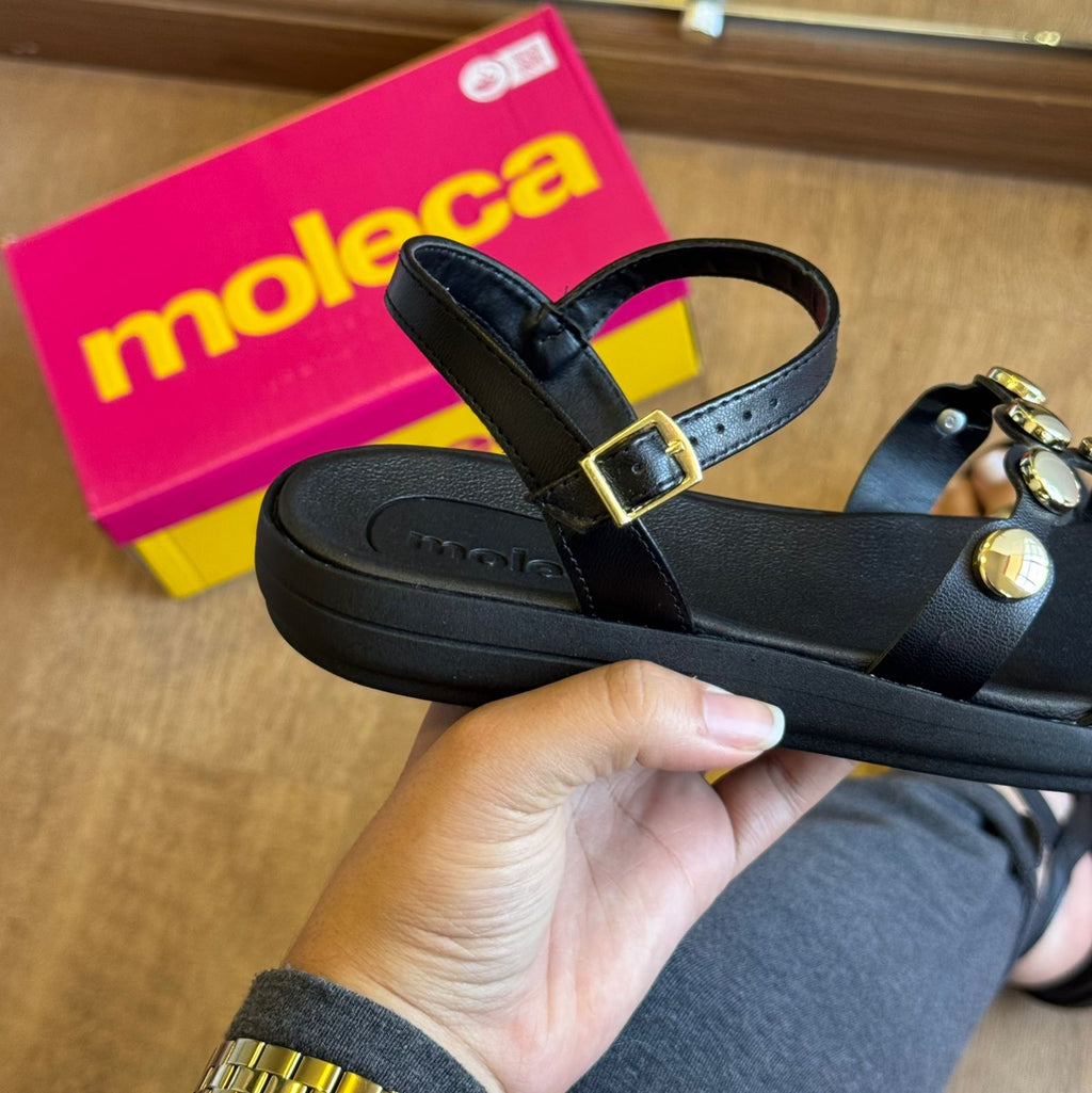 Sandália Moleca Rasteira Pedrarias Douradas 5525.106