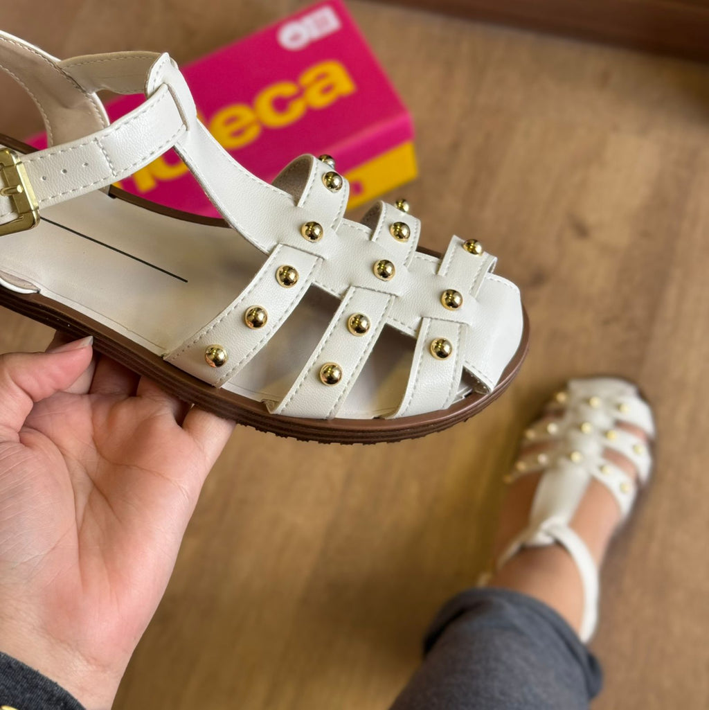 Sandália Moleca Rasteira Pedrinhas Douradas 5555.202