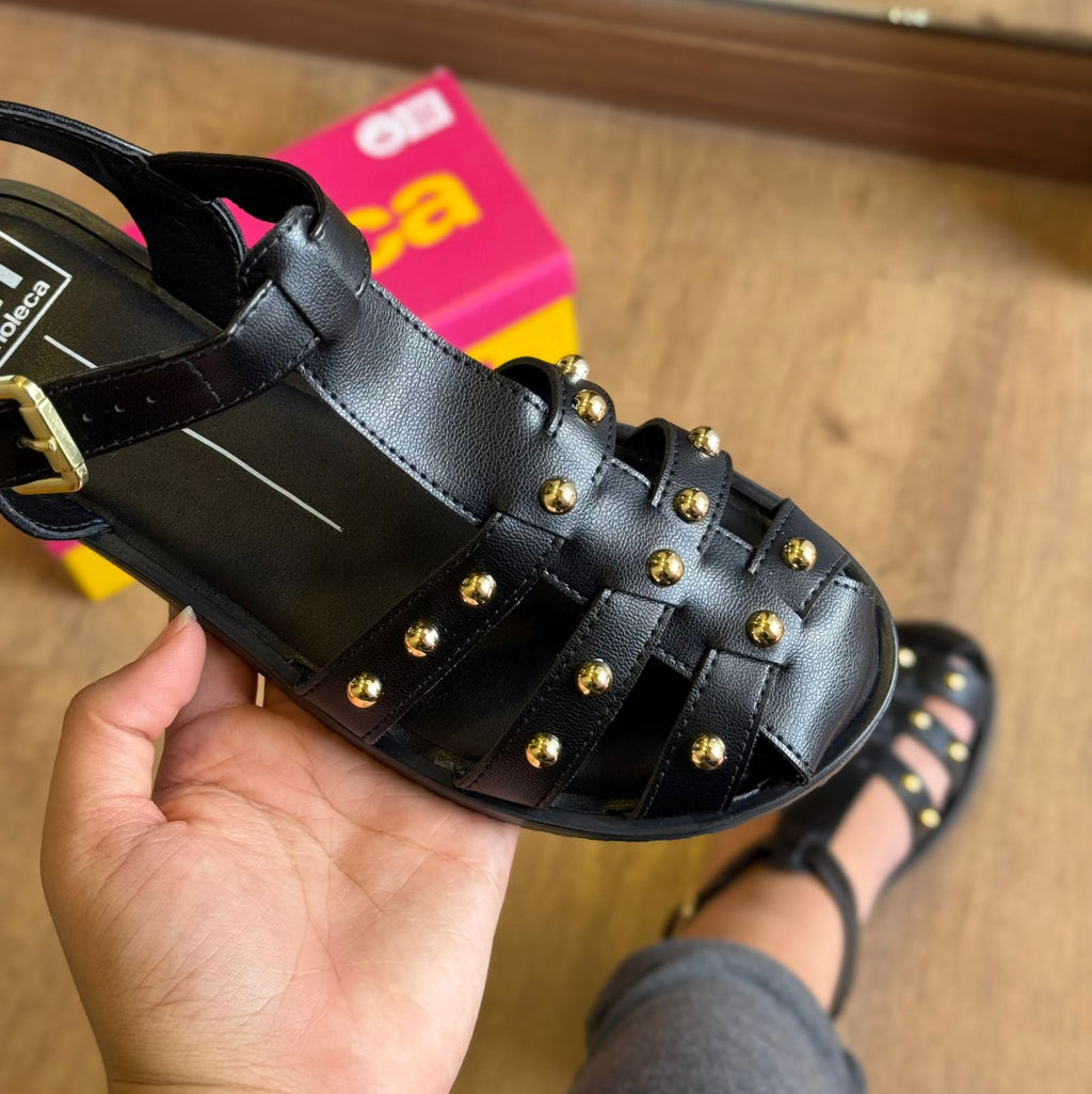 Sandália Moleca Rasteira Pedrinhas Douradas 5555.202