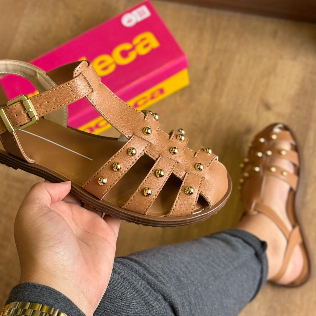 Sandália Moleca Rasteira Pedrinhas Douradas 5555.202