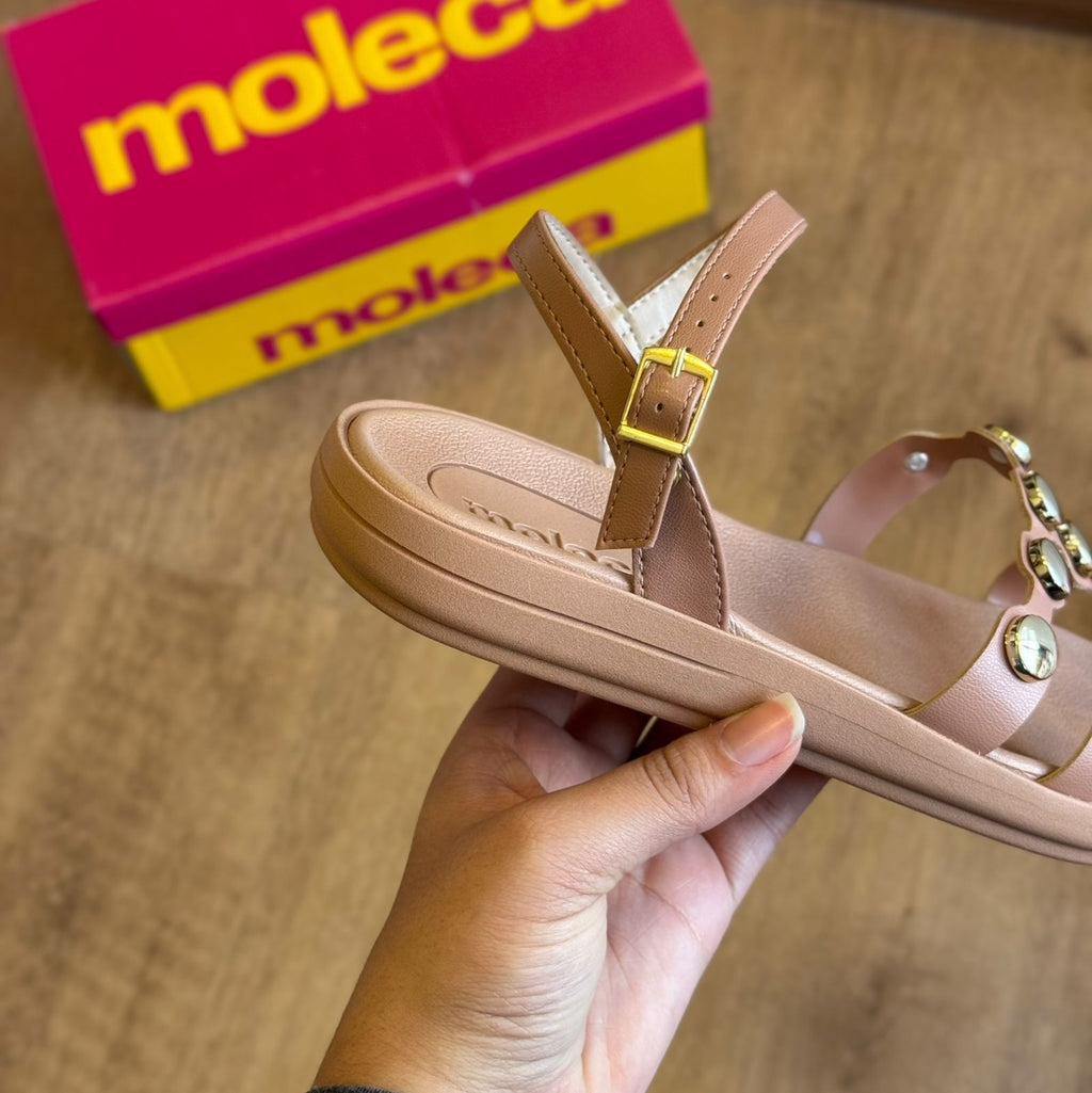 Sandália Moleca Rasteira Pedrarias Douradas 5525.106